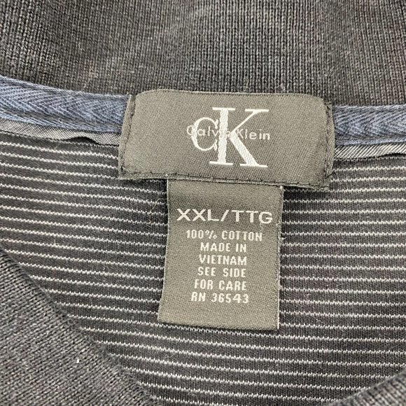 CK Calvin Klein Polo Shirt Men XXL Black Gray Striped Spell Out Chest Logo Golf - Picture 5 of 10